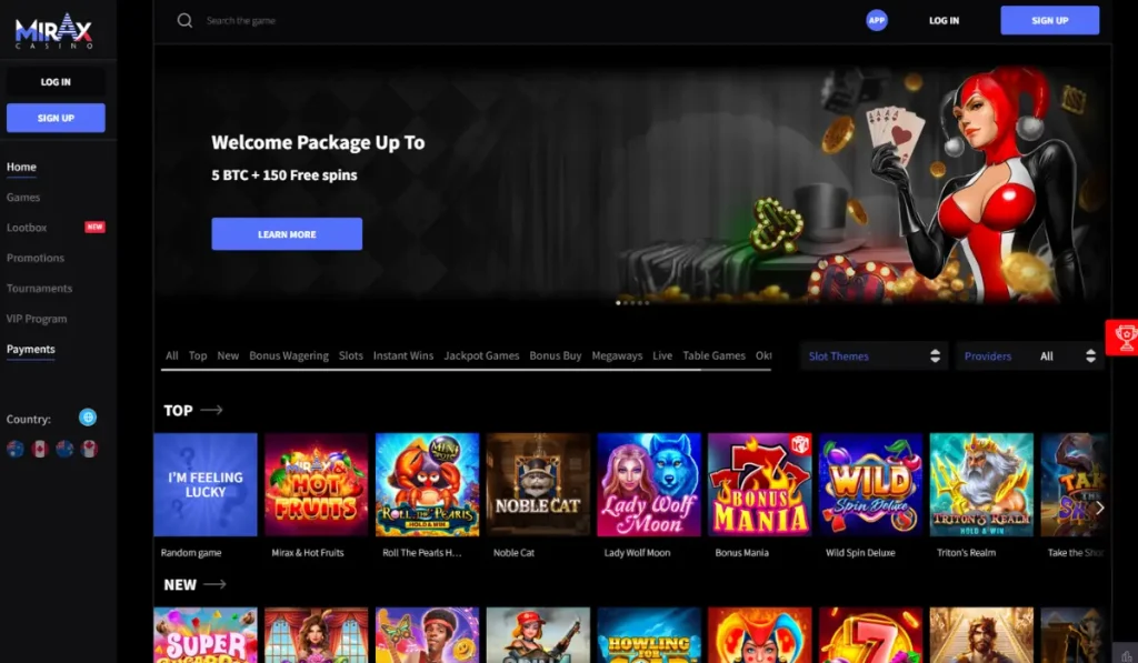 Mirax casino Home page